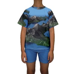 Mountain Landscape Rocky Rocks Geology Scenic Kids  Short Sleeve Swimwear by danenraven