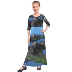 Mountain Landscape Rocky Rocks Geology Scenic Kids  Quarter Sleeve Maxi Dress by danenraven