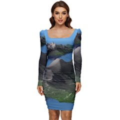 Mountain Landscape Rocky Rocks Geology Scenic Women Long Sleeve Ruched Stretch Jersey Dress by danenraven