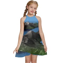 Mountain Landscape Rocky Rocks Geology Scenic Kids  Halter Collar Waist Tie Chiffon Dress