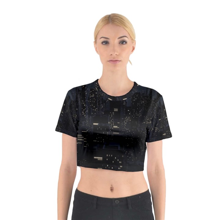 City Night Urban Downtown Science Tower Halo Cotton Crop Top