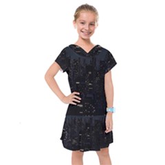 City Night Urban Downtown Science Tower Halo Kids  Drop Waist Dress by danenraven