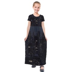 City Night Urban Downtown Science Tower Halo Kids  Short Sleeve Maxi Dress by danenraven