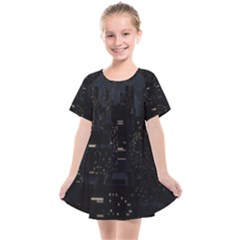 City Night Urban Downtown Science Tower Halo Kids  Smock Dress by danenraven