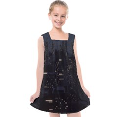 City Night Urban Downtown Science Tower Halo Kids  Cross Back Dress by danenraven