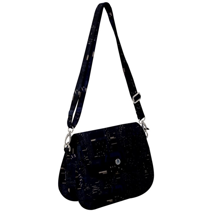 City Night Urban Downtown Science Tower Halo Saddle Handbag