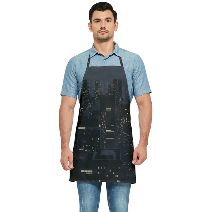 City Night Urban Downtown Science Tower Halo Kitchen Apron