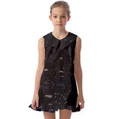 City Night Urban Downtown Science Tower Halo Kids  Pilgrim Collar Ruffle Hem Dress by danenraven