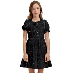 City Night Urban Downtown Science Tower Halo Kids  Puff Sleeved Dress by danenraven