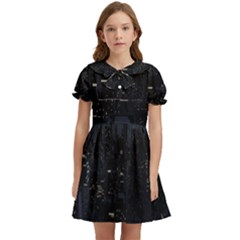 City Night Urban Downtown Science Tower Halo Kids  Bow Tie Puff Sleeve Dress by danenraven