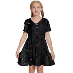 City Night Urban Downtown Science Tower Halo Kids  Short Sleeve Tiered Mini Dress by danenraven