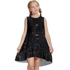 City Night Urban Downtown Science Tower Halo Kids  Frill Swing Dress by danenraven