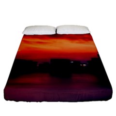 New York City Urban Skyline Harbor Bay Reflections Fitted Sheet (queen Size) by danenraven