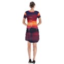 New York City Urban Skyline Harbor Bay Reflections Short Sleeve V-neck Flare Dress View2