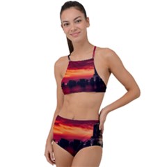 New York City Urban Skyline Harbor Bay Reflections High Waist Tankini Set by danenraven