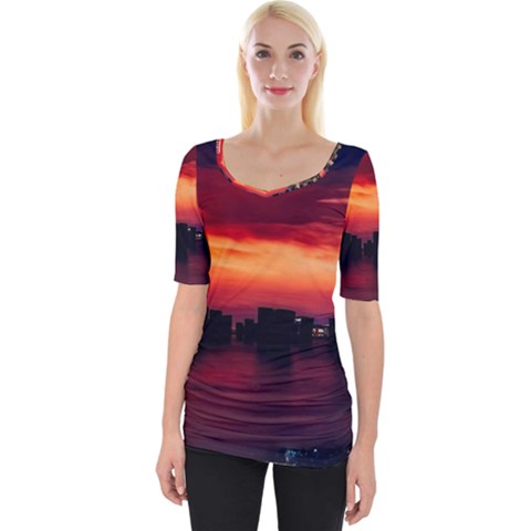 New York City Urban Skyline Harbor Bay Reflections Wide Neckline Tee by danenraven