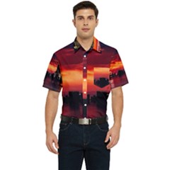 New York City Urban Skyline Harbor Bay Reflections Men s Short Sleeve Pocket Shirt  by danenraven