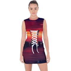 New York City Urban Skyline Harbor Bay Reflections Lace Up Front Bodycon Dress by danenraven