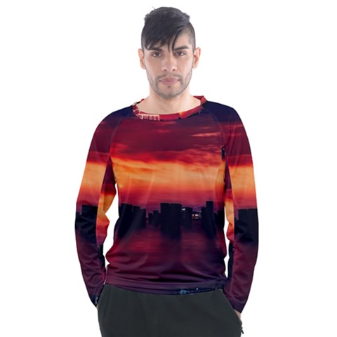 New York City Urban Skyline Harbor Bay Reflections Men s Long Sleeve Raglan Tee by danenraven