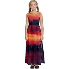 New York City Urban Skyline Harbor Bay Reflections Kids  Satin Sleeveless Maxi Dress by danenraven