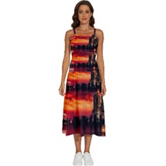 New York City Urban Skyline Harbor Bay Reflections Sleeveless Shoulder Straps Boho Dress