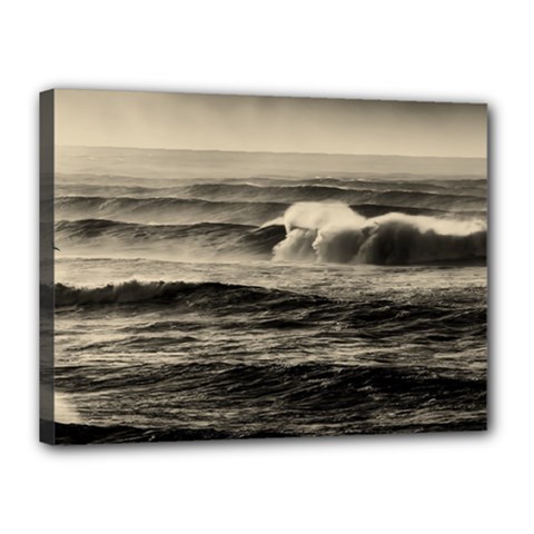 Sea Ocean Waves Sunset Sunrise Rough Seas Nature Black White Canvas 16  X 12  (stretched) by danenraven