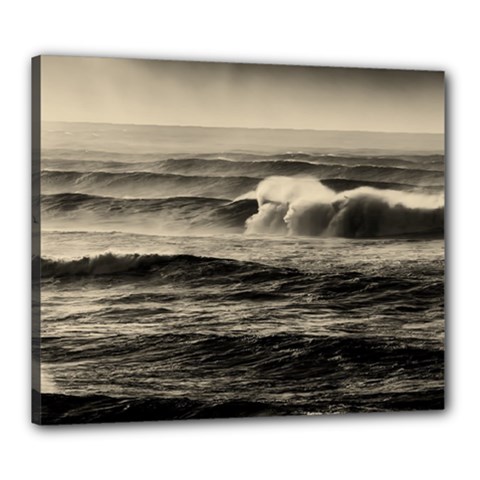 Sea Ocean Waves Sunset Sunrise Rough Seas Nature Black White Canvas 24  X 20  (stretched) by danenraven