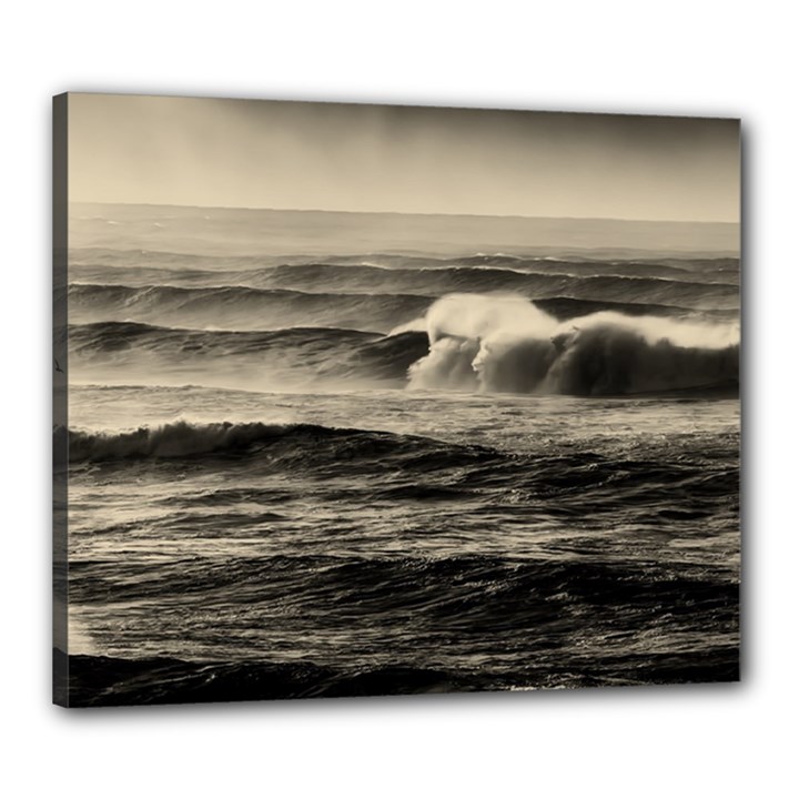 Sea Ocean Waves Sunset Sunrise Rough Seas Nature Black White Canvas 24  x 20  (Stretched)