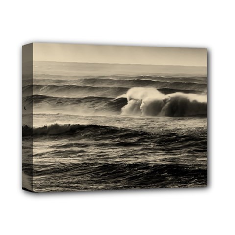 Sea Ocean Waves Sunset Sunrise Rough Seas Nature Black White Deluxe Canvas 14  X 11  (stretched) by danenraven