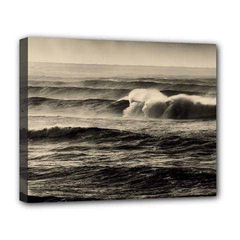 Sea Ocean Waves Sunset Sunrise Rough Seas Nature Black White Deluxe Canvas 20  X 16  (stretched) by danenraven