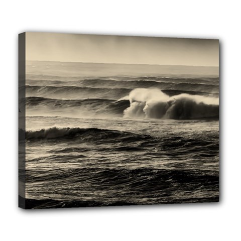 Sea Ocean Waves Sunset Sunrise Rough Seas Nature Black White Deluxe Canvas 24  X 20  (stretched) by danenraven