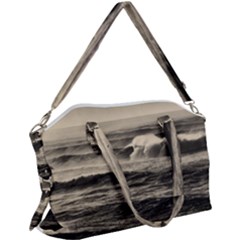 Sea Ocean Waves Sunset Sunrise Rough Seas Nature Black White Canvas Crossbody Bag by danenraven