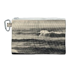 Sea Ocean Waves Sunset Sunrise Rough Seas Nature Black White Canvas Cosmetic Bag (large) by danenraven