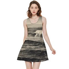 Sea Ocean Waves Sunset Sunrise Rough Seas Nature Black White Inside Out Reversible Sleeveless Dress by danenraven