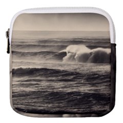 Sea Ocean Waves Sunset Sunrise Rough Seas Nature Black White Mini Square Pouch by danenraven