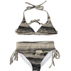 Sea Ocean Waves Sunset Sunrise Rough Seas Nature Black White Kids  Classic Bikini Set by danenraven