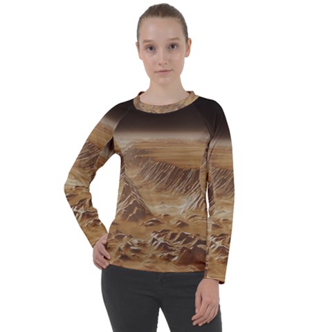 Mars Crater Planet Canyon Cliff Nasa Astronomy Women s Long Sleeve Raglan Tee by danenraven