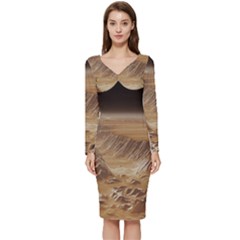 Mars Crater Planet Canyon Cliff Nasa Astronomy Long Sleeve V-neck Bodycon Dress  by danenraven