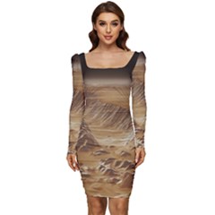 Mars Crater Planet Canyon Cliff Nasa Astronomy Women Long Sleeve Ruched Stretch Jersey Dress by danenraven