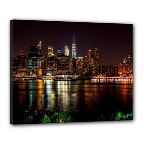 New York City Panorama Urban Hudson River Water Canvas 20  X 16  (stretched) by danenraven