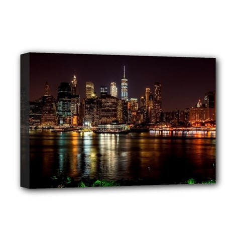 New York City Panorama Urban Hudson River Water Deluxe Canvas 18  X 12  (stretched) by danenraven