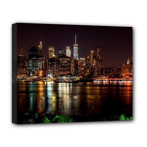 New York City Panorama Urban Hudson River Water Deluxe Canvas 20  X 16  (stretched) by danenraven