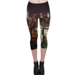 New York City Panorama Urban Hudson River Water Capri Leggings  by danenraven