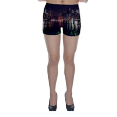 New York City Panorama Urban Hudson River Water Skinny Shorts by danenraven