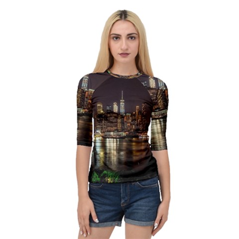 New York City Panorama Urban Hudson River Water Quarter Sleeve Raglan Tee by danenraven