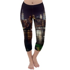 New York City Panorama Urban Hudson River Water Capri Winter Leggings  by danenraven