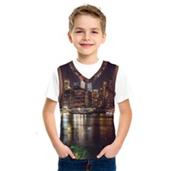 New York City Panorama Urban Hudson River Water Kids  Basketball Tank Top by danenraven