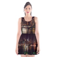 New York City Panorama Urban Hudson River Water Scoop Neck Skater Dress by danenraven