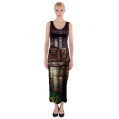 New York City Panorama Urban Hudson River Water Fitted Maxi Dress by danenraven