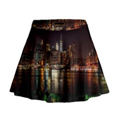 New York City Panorama Urban Hudson River Water Mini Flare Skirt by danenraven